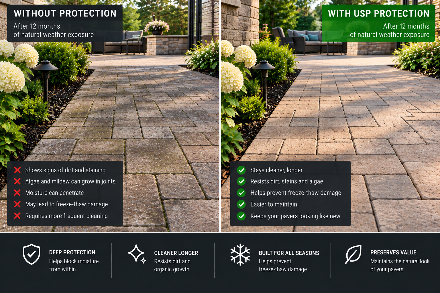Paver patio before and after professional surface protection